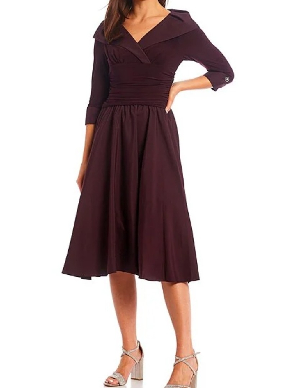Jessica Howard Plum V-Neck Fit & Flare Midi Dress